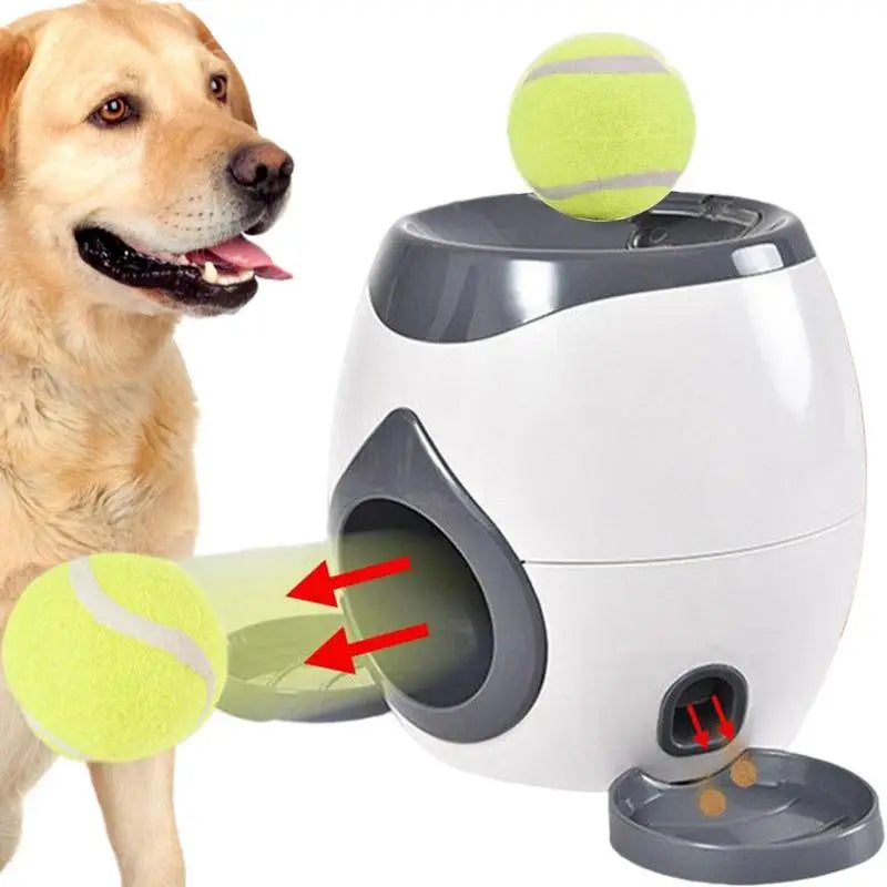 Dog Pet Toys 2 in 1 Tennislauncher Automatic Throwing Machine Pet Ball Throw Device Interactive Pet Feeder Toy for All Size Dog