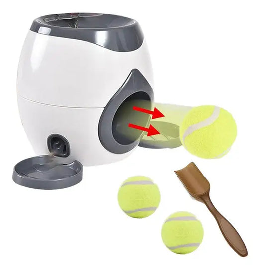 Dog Pet Toys 2 in 1 Tennislauncher Automatic Throwing Machine Pet Ball Throw Device Interactive Pet Feeder Toy for All Size Dog
